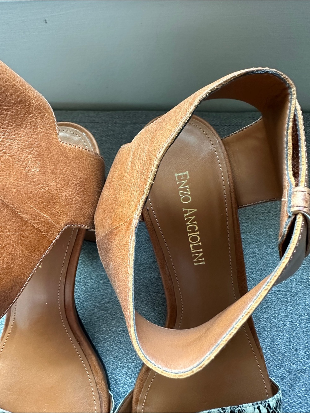Enzo Angiolini Windell Snake Skin Ankle Strap Block Open Toe Heel Sandal Shoes View 3